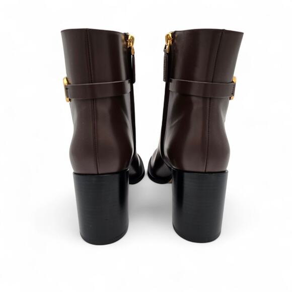 Valentino Garavani Vlogo Ankle Boot Block Heel Brown Leather Gold Size 39 US 9 - Picture 8 of 12